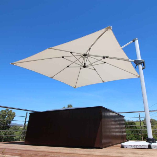 Tradewinds Cantilever 3m square parasol view of parasol from below