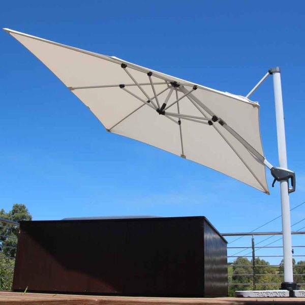 Tradewinds Cantilever 3m square parasol vie of canopy in tilted position